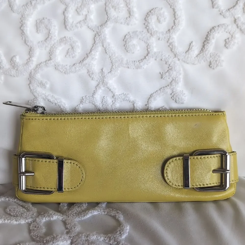 Banana Republic Chartreuse Leather Small Clutch Bag With Chrome Buckle Detail